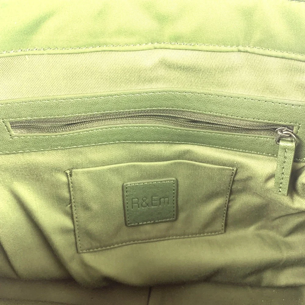 R & Em Green Quilted Messenger‎ Bag Studded Trim School Computer Sling SEE/READ